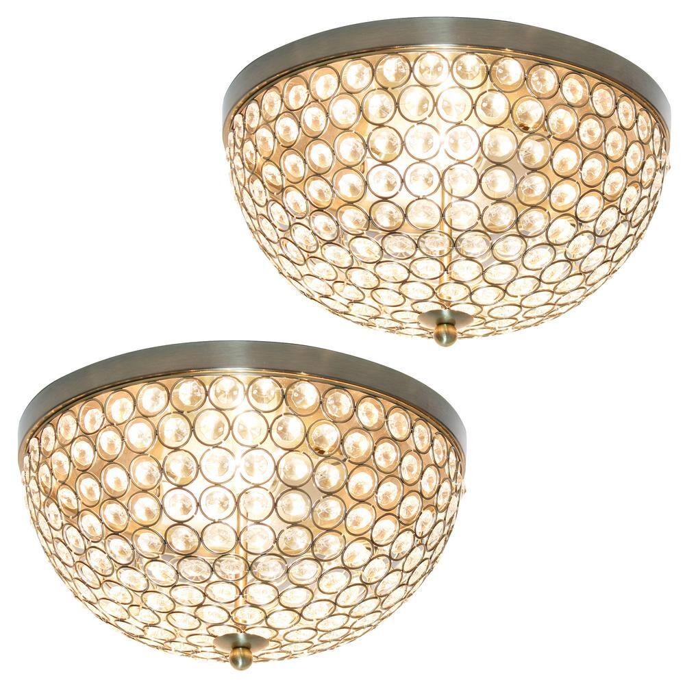 Antique Brass Crystal LED Bowl Ceiling Flush Mount Set