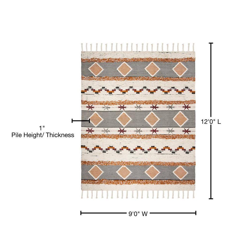 Ivory Geometric Hand-knotted Wool 9' x 12' Rug