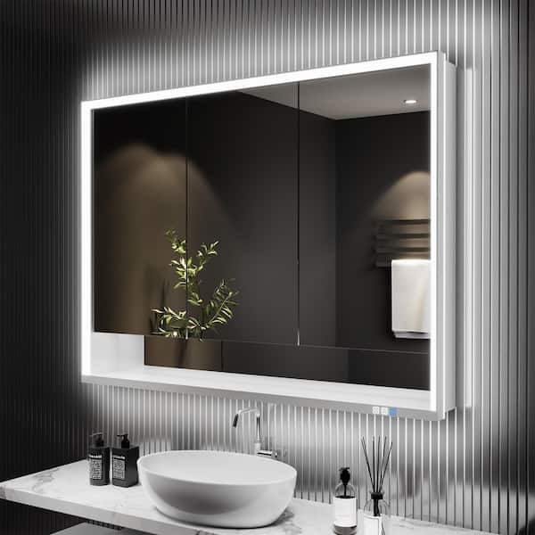 Elaro 48 in. W x 36 in. H Rectangular Aluminum Recessed/Surface Mount Medicine Cabinet with Mirror, Backlit&Front Light