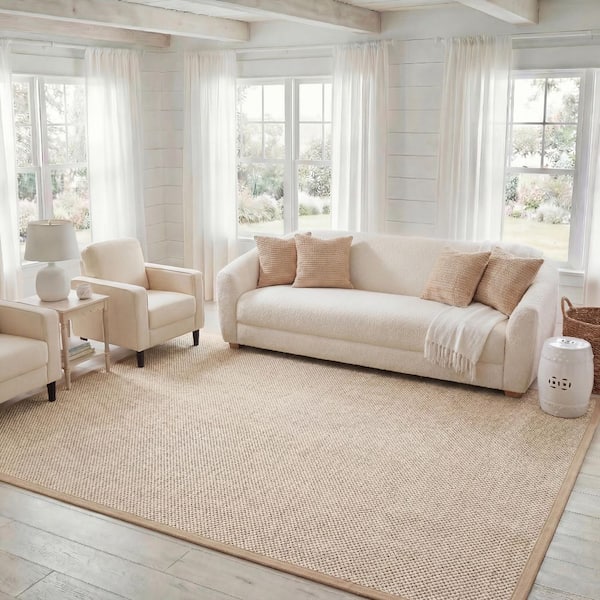 Natural Fiber Marble/Linen 8 ft. x 10 ft. Border Area Rug