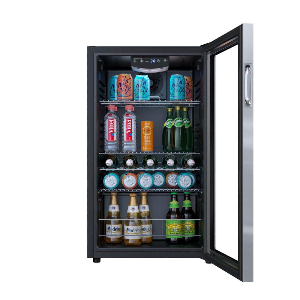 Stainless Steel 105-Can Beverage Cooler with Reversible Glass Door