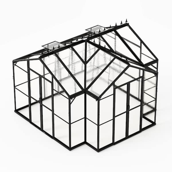 10 x 12 x 8 ft. Polycarbonate Black Greenhouse for Ourdoors, Quick-Connect Fittings, with 2-Vents, 2-Doors