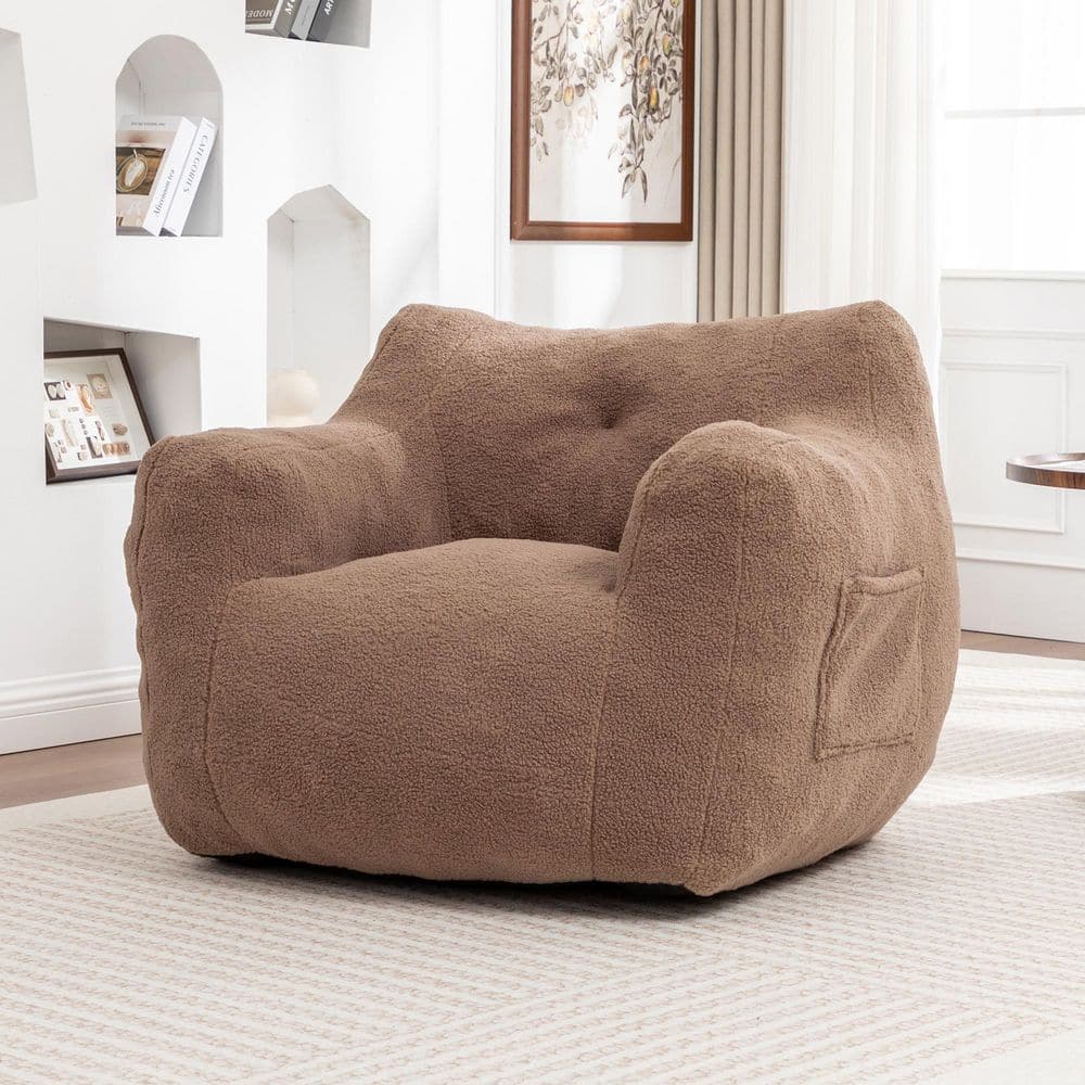Nexo Modern Coffee Polyester Fabric Bean Bag Chair with Armrests