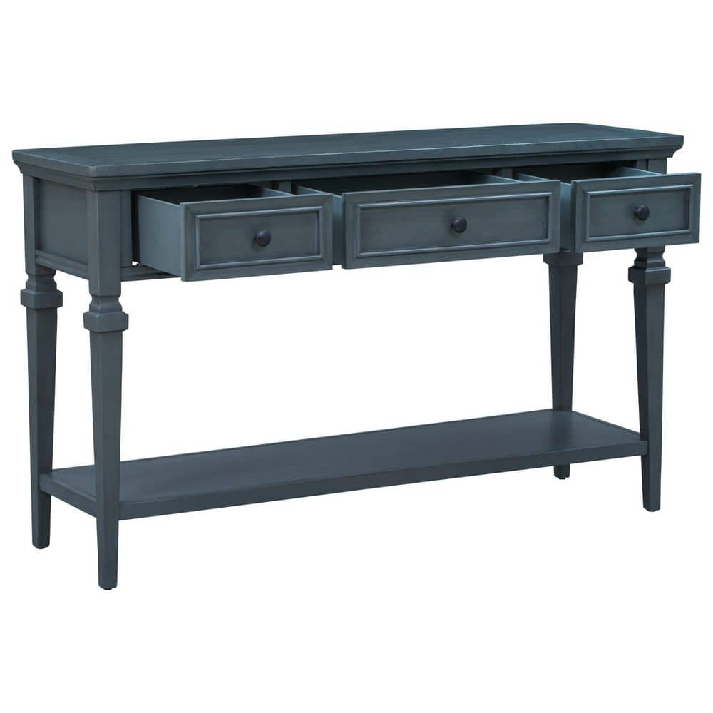 URTR 50 In. Navy Rectangle Wood Console Table With 3 Top Drawers And ...