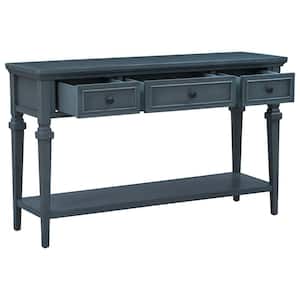 50 in. Navy Rectangle Wood Console Table with 3 Top Drawers and Bottom Shelf for Living Room, Entryway, Hallway