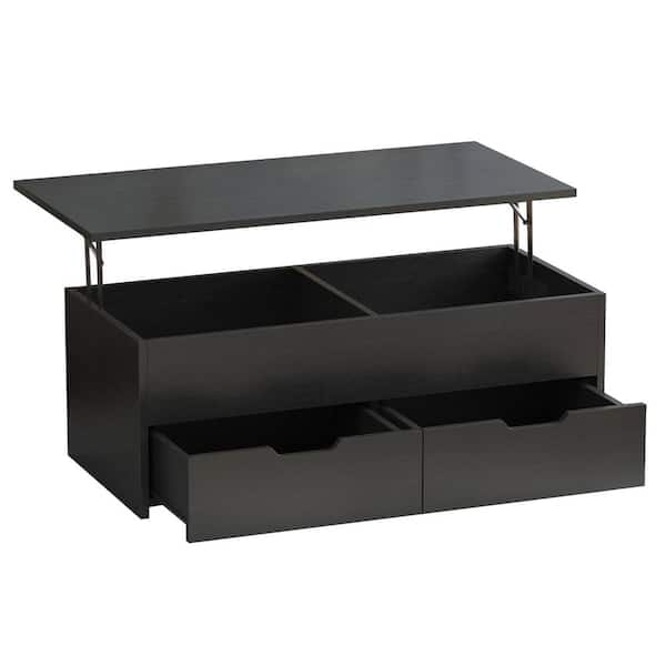 FUFU&GAGA 45.3 in. Black Rectangle MDF Wood Lift Top Coffee Table with Hidden Storage Shelf and 2-Drawers