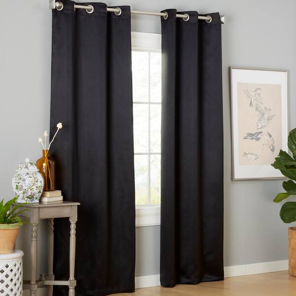 Estate View Seville Black Solid Room Darkening Grommet Top Indoor Curtain Panel, 38 in. W x 84 in. L (Set of 2)