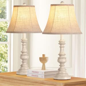 24 in. Traditional Table Lamp (Set of 2), Rustic Farmhouse Bedside Lamps with 3-Color Temperature LED Bulbs-Oatmeal