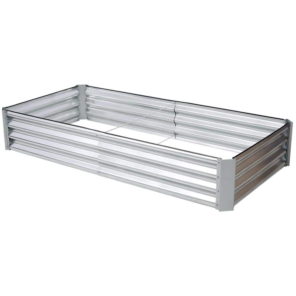 Afoxsos 4 ft. x 4 ft. x 1 ft. Galvanized Planter Bed, Silver Steel ...