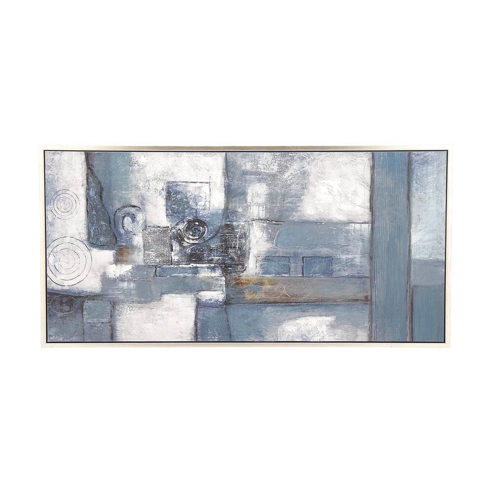 55" x 28" Blue and Gray Abstract Canvas Wall Art with Silver Frame