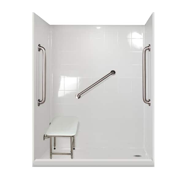 Ella Plus 24 Package 60 in. x 31 in. x 79.5 in. 5-Piece Low Threshold Shower Stall in White, Right Drain