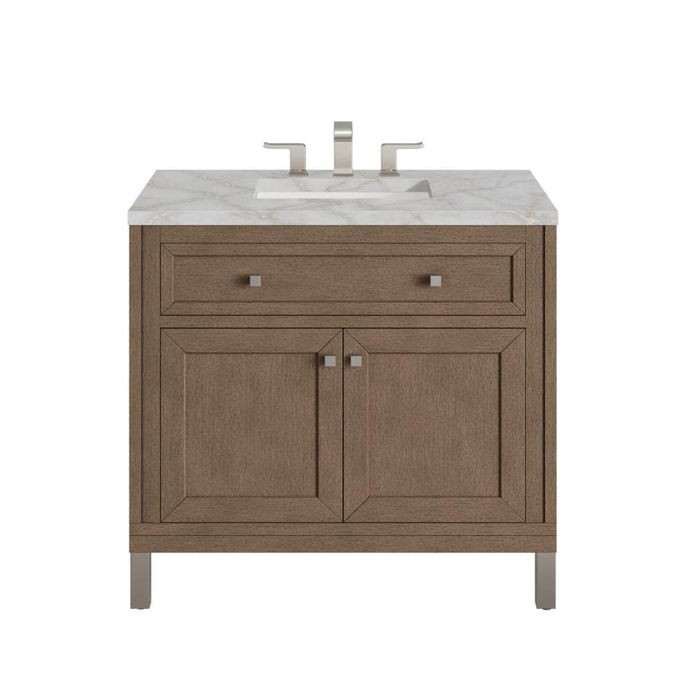 Chicago 36" Whitewashed Walnut Vanity with Victorian Silver Quartz Top