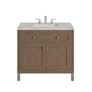 Chicago 36.0 in. W x 23.5 in. D x 33.8 in. H Single Bathroom Vanity Whitewashed Walnut and Victorian Silver Top