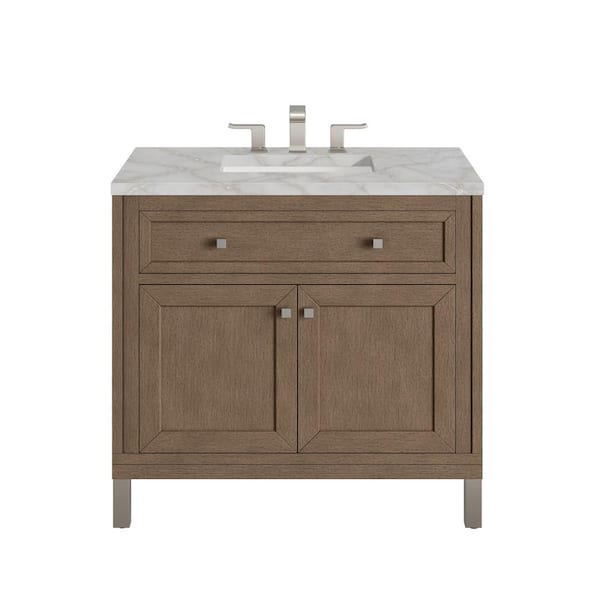 James Martin Vanities Chicago 36.0 in. W x 23.5 in. D x 33.8 in. H Single Bathroom Vanity Whitewashed Walnut and Victorian Silver Top