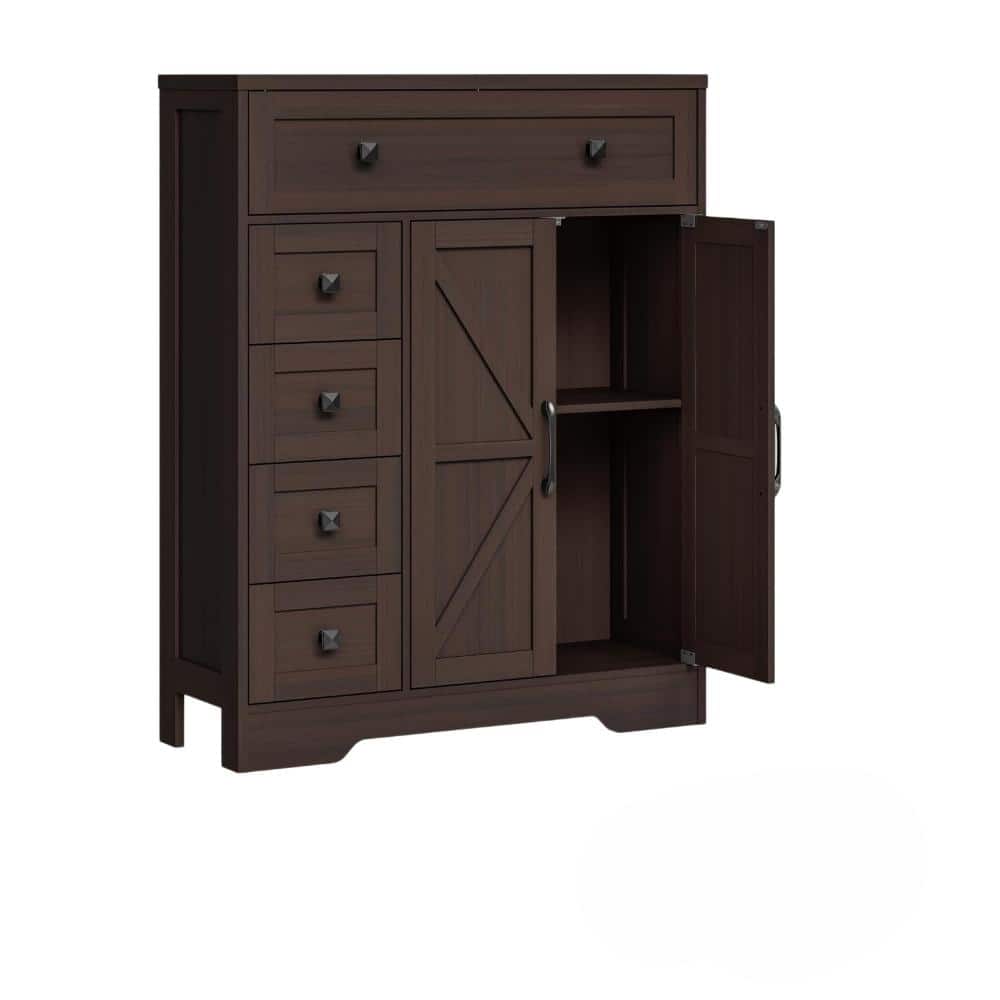 29.1 in. W x 39.4 in. H Rectangular Wood Medicine Cabinet without Mirror in Brown with 2 Doors and 5 Drawers
