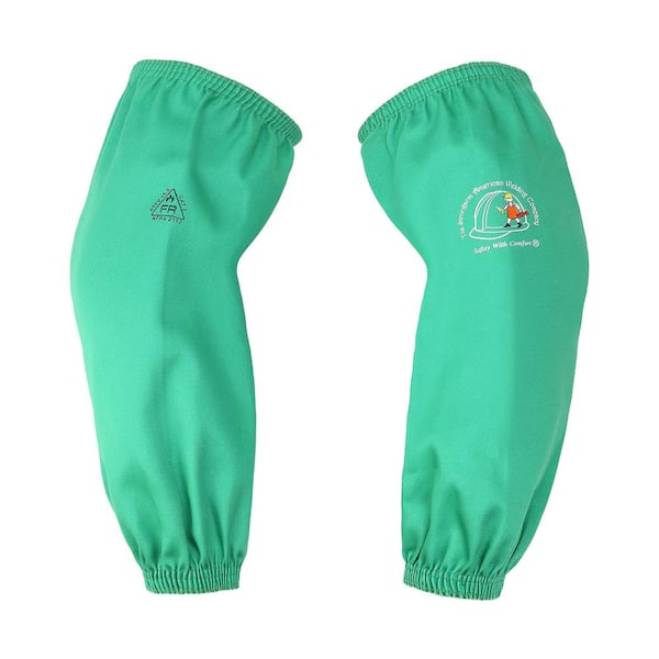 THE STRONGARM AMERICAN WELDING COMPANY 21 in. Extra Long High Visibility Green Flame-Resistant Cotton Welding Sleeves, FR Sleeves with Open Elastic
