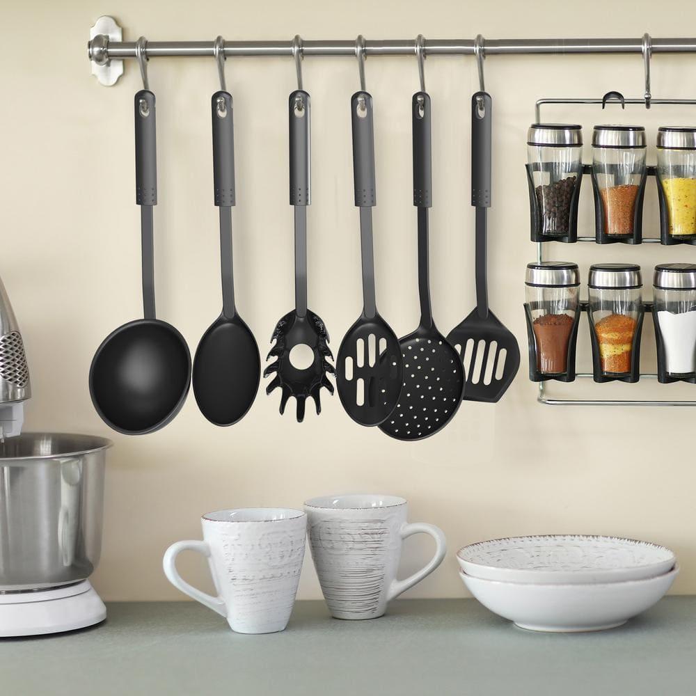Black 6-Piece Plastic Kitchen Utensil Set with Ring