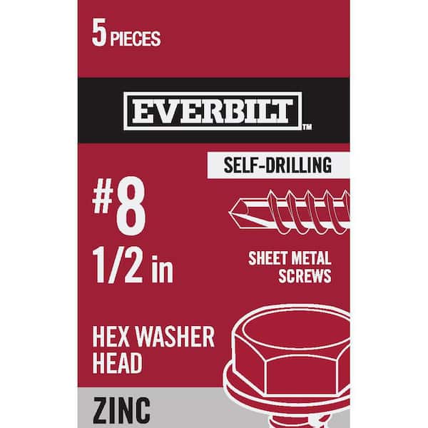 Everbilt #8 x 1/2 in. Hex Head Zinc Plated Sheet Metal Screw (5-Pack)