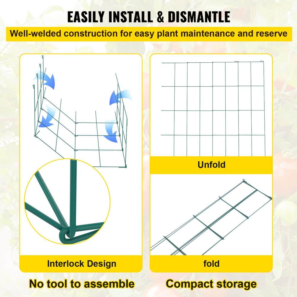 Green PVC-Coated Steel Square Tomato Cages, 3-Pack