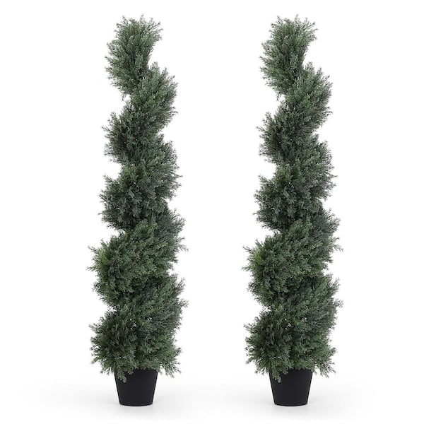 poetree 4 ft. Artificial Green Cedar Spiral Topiary Tree in Potted