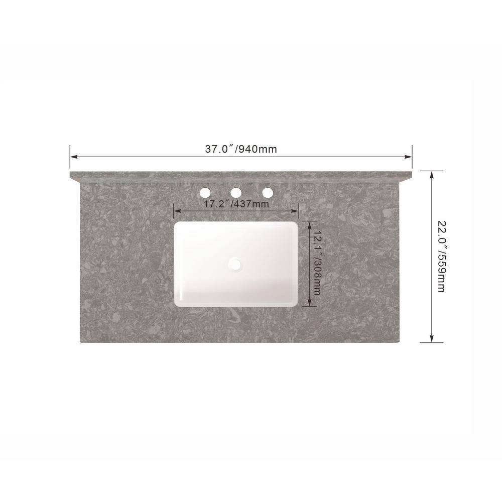 37'' White Ceramic Single Bathroom Vanity Top with Sink