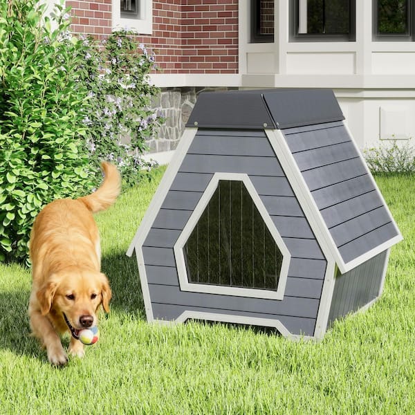 Irregular Aluminum Alloy Dog House with Flip-Up Side Panel & Weatherproof Cover