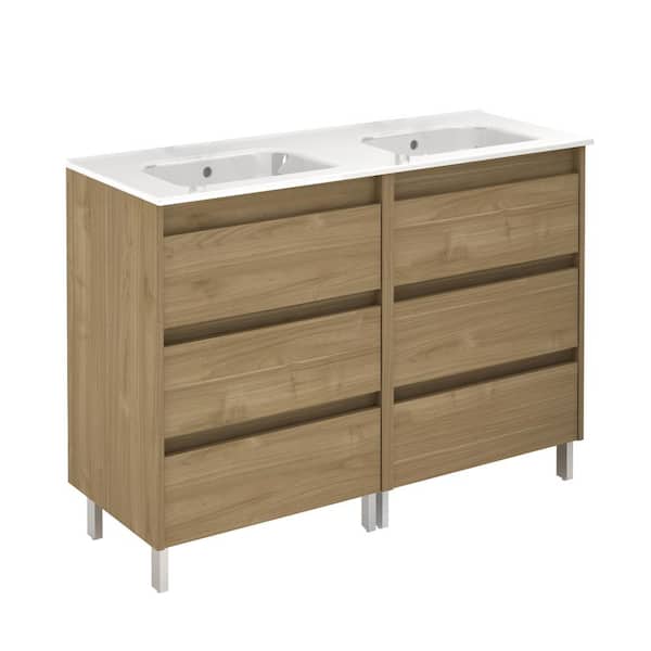 ROYO Sansa 48 in. W x 18 in. D x 23 in. H Vanity with Drawers in Toffee Walnut with White Basin