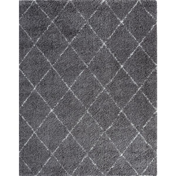 Tayse Rugs Heavenly Shag Diamond Dark Gray 8 ft. x 10 ft. Indoor Area Rug