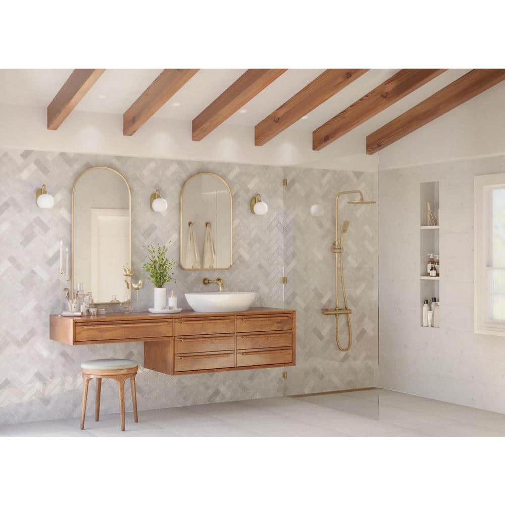 Vintage Gold and White Glass Globe Bath Wall Light