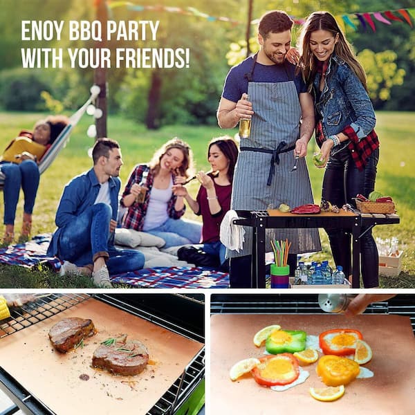 Set of 5 Copper Grill Mats, 15.75 in. x 13 in. Non-Stick Reusable BBQ Mats for Gas, Charcoal, and Electric Grills