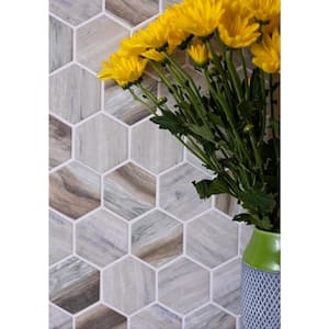Gray White 10.2 in. x 11.7 in. Hexagon Matte Finished Glass Mosaic Tile (8.29 sq. ft./Case)