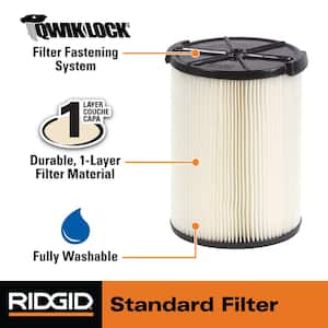 1-Layer Standard Pleated Paper Filter for Most 5 Gallon and Larger RIDGID Wet/Dry Shop Vacuums