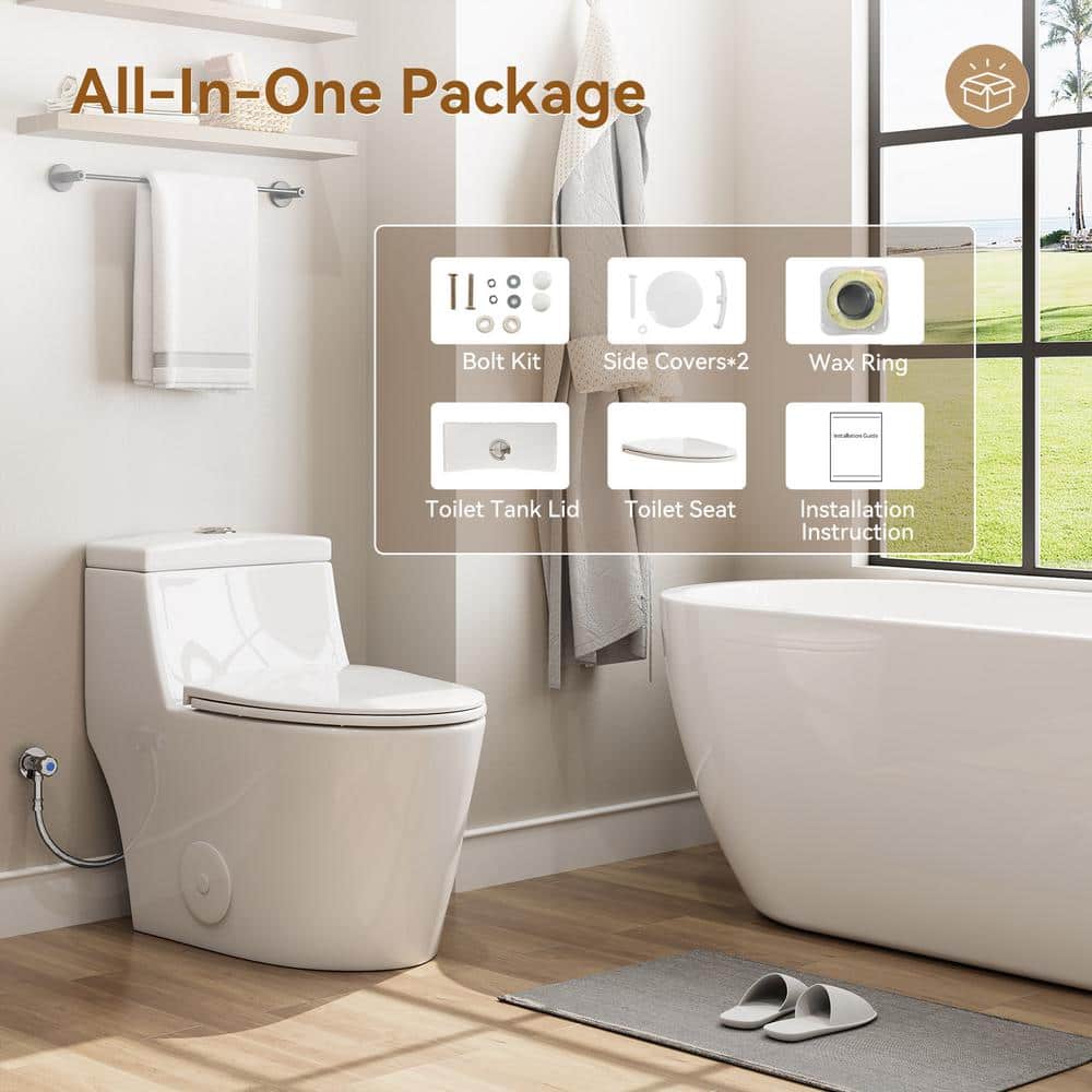 Greta White Elongated One-Piece Dual Flush Toilet