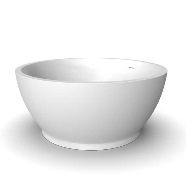 52.7 in. x 53 in. Artificial Stone Soaking Bathtub in Matte White Solid Surface with Overflow and Pop-up Drain