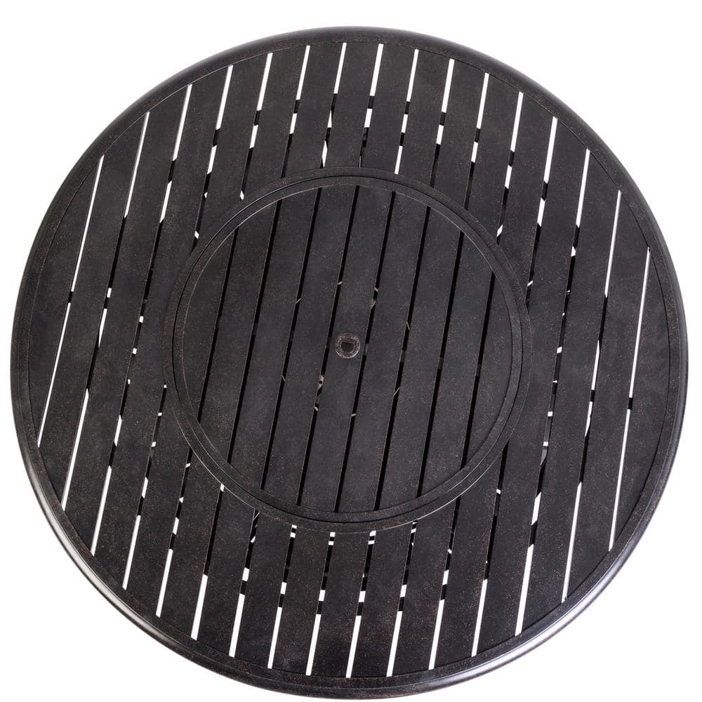 Round Bronze Aluminum Gas Fire Pit Table with Fire Bowl Lid