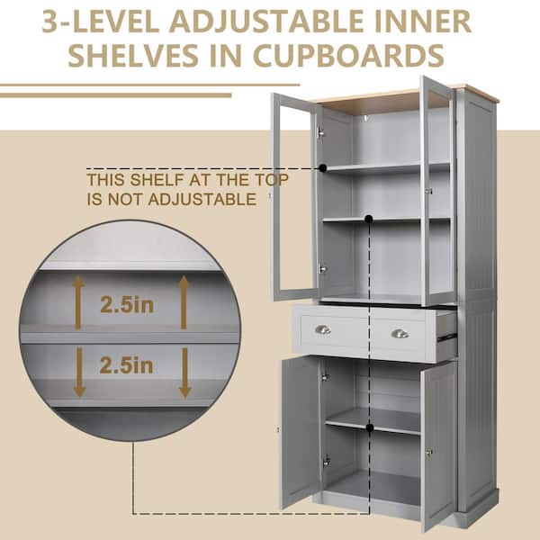 Gray Kitchen Pantry Cabinet Storage with Adjustable Shelves, Buffet Cu