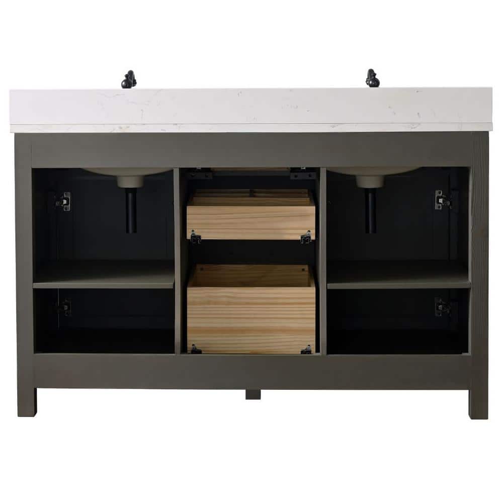 Textured Gray Double Bathroom Vanity with Carrara White Top