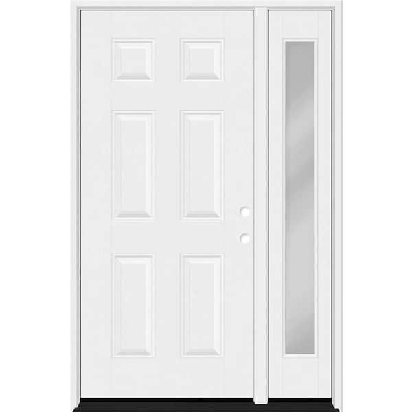 Regency 49 in. x 80 in. 6 Panel LHIS Unfinished White Mahogany Fiberglass Prehung Front Door w/Clear10in. SL 4-9/16