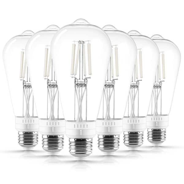 60-Watt Equivalent ST19 LED Light Bulb 5CCT 2700K-5000K 4.5-Watt 500 Lumens White Filament Dimmable E26 UL Listed 6-Pack