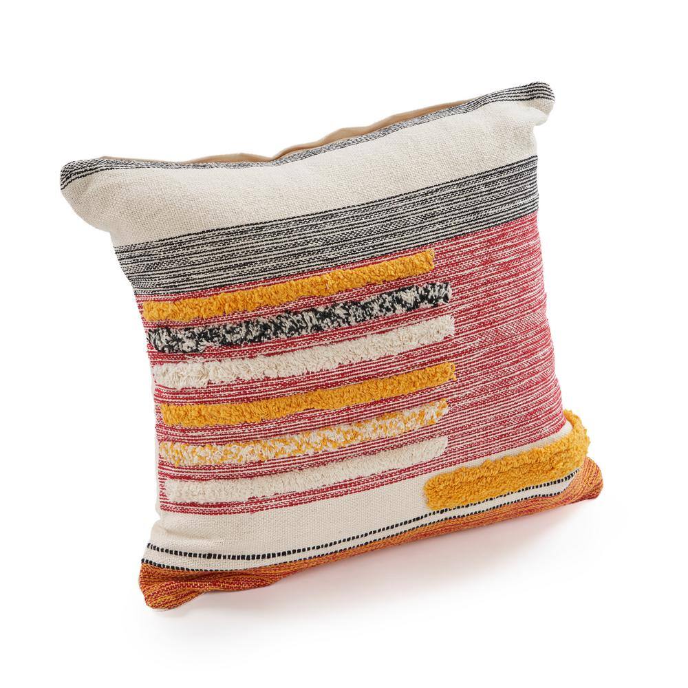 Multicolor Striped Tufted Square Throw Pillow, 18"
