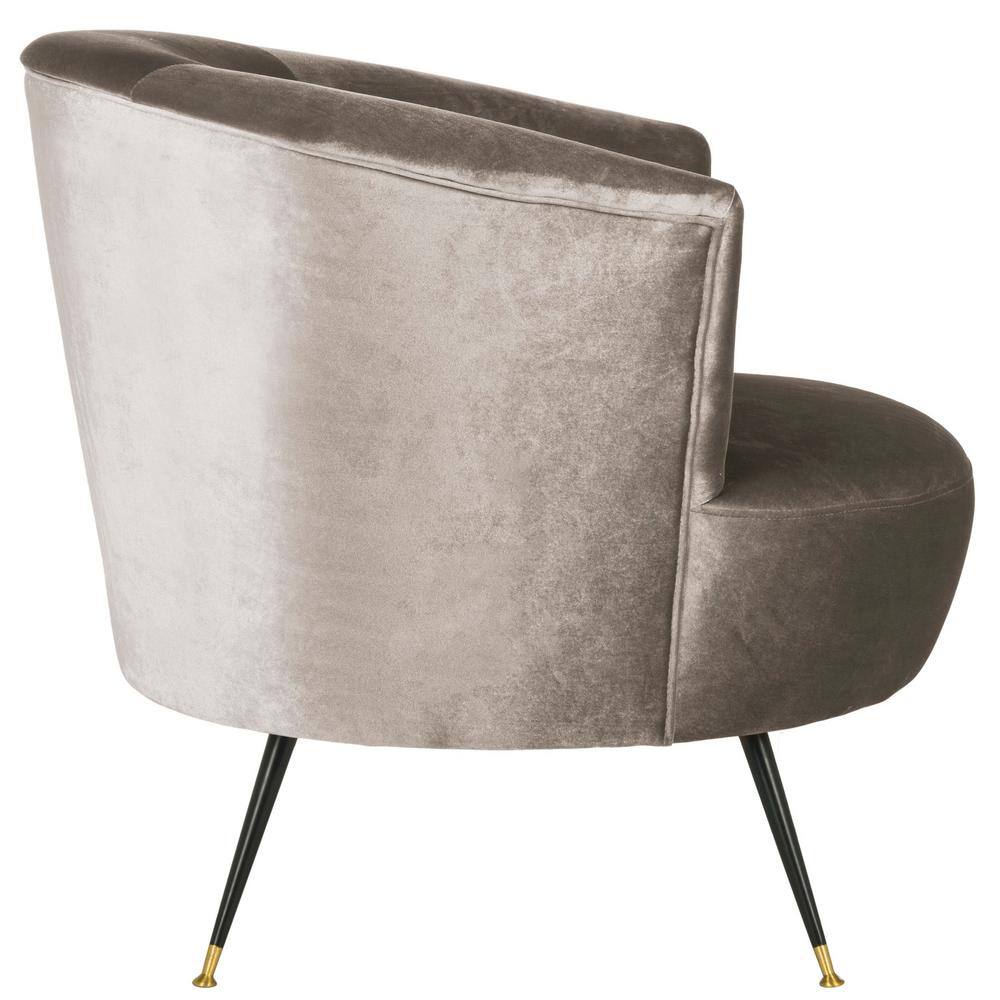 Hazelwood Gray Velvet Barrel Accent Chair with Gold Cap Legs