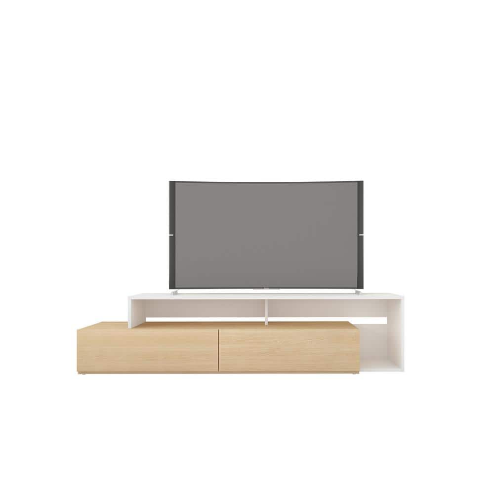 Tonik 72-Inch Modern Scandinavian White and Natural Maple TV Stand