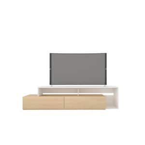 Tonik 72 in. Natural Maple and White TV Stand with 2 Drawers Fits TV's Stand up to 80 in. with Cable Management