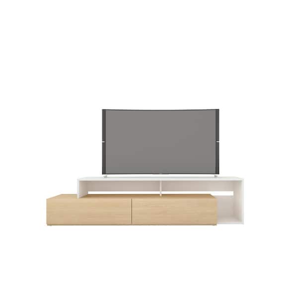 Nexera Tonik 72 in. Natural Maple and White TV Stand with 2 Drawers Fits TV's Stand up to 80 in. with Cable Management