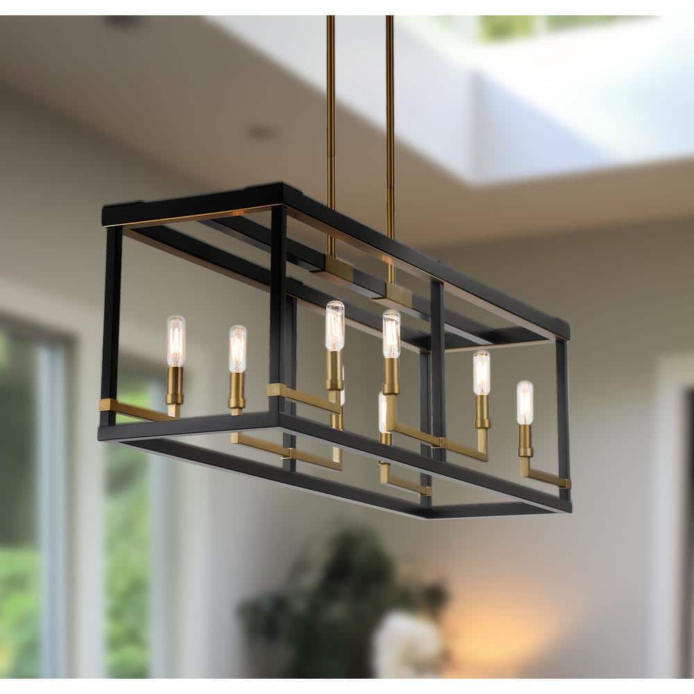Coal & Soft Brass 8-Light Rectangular Island Pendant