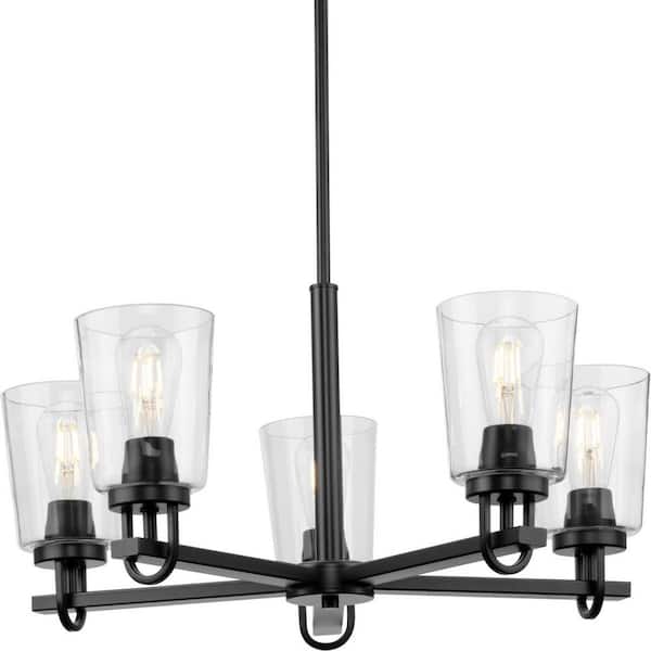 Progress Lighting Huntscroft Collection 25 in. 5-Light Matte Black Chandelier for Breakfast Nook, Kitchen and Living Room