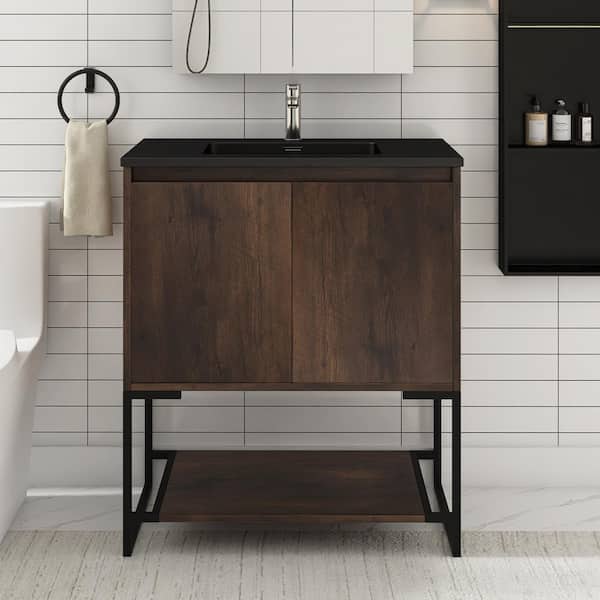 JimsMaison Allen 30 in. W x 19 in. D x 34 in. H Freestanding Bath Vanity in Rose Wood with Black Cultured Mable Top