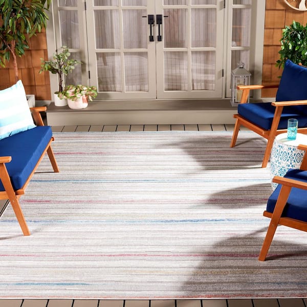 Cabana Red Aqua/Ivory 9 ft. x 12 ft. High-Low Striped Indoor/Outdoor Area Rug