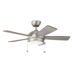 Starkk 42 in. Integrated LED Indoor Brushed Nickel Downrod Mount Ceiling Fan with Light Kit and Pull Chain