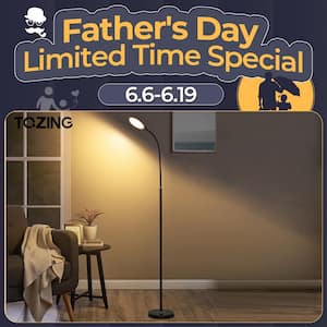 64 in. Black Modern Dimmable 3 Color LED Torchiere Floor Lamp with Adjustable Gooseneck Remote Touch Control